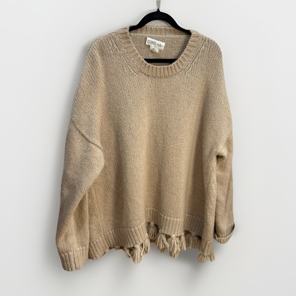 Kate Spade Broome Street | Alpaca Fringe Pullover Sweater | Tan Cozy Soft Sz XL - Picture 2 of 9